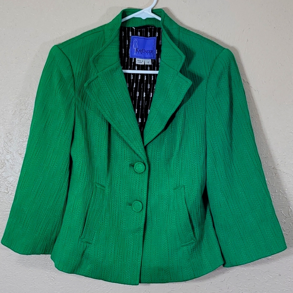 Kay Unger New York green Blazer button up suit jacket size 4 coat